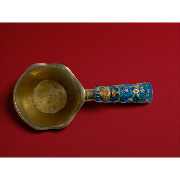 Chinese Brass Silk Iron-Dragon Relief-Painted Enamel Handle-Antique-Charcoal - Picture 3 of 8